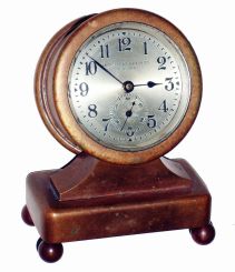 Chelsea Clock Co., Boston, Mass., for Abercrombie & Fitch, New York, NY, "Lexington", offset model 2 3/4" dial, 8 days, time only brass desk clock, #152261, 1922