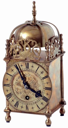 Empire, England, reproduction, 8 days, time only brass lantern clock, c1930