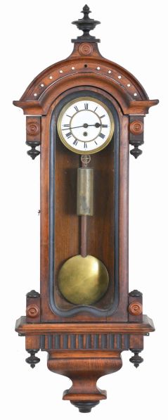 Germany, small 8 day, weight brass movement Vienna wall timepiece.