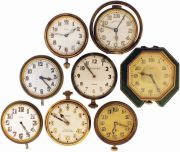 Clocks- 8 (Eight) Automobile and Travel: Swiss and American, by Waltham, Eterna, Concord, Octava, and others