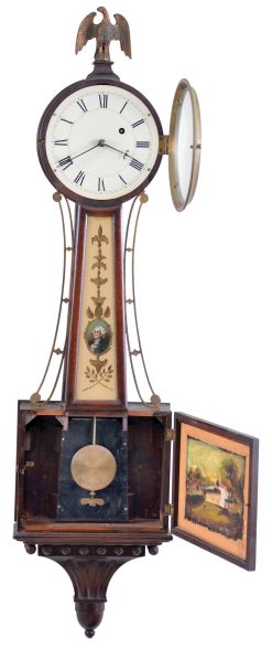 Eastman Clock Co., Boston, Mass. 8 day, weight brass movement patent or banjo timepiece.