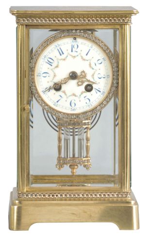 France, Japy Freres, 8 day, time and strike, spring brass movement crystal regulator mantel with brilliant surround dial.