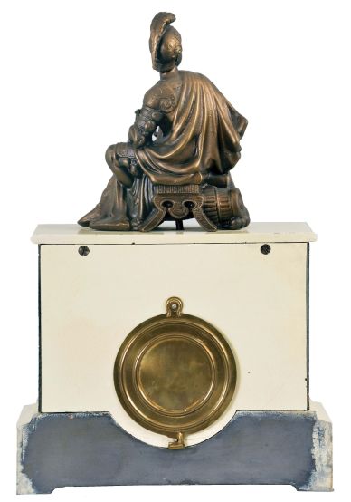 F. Kroeber Clock Co., New York, "Ivory No. 2", 8 day, time and strike, spring brass movement enameled iron mantel clock.