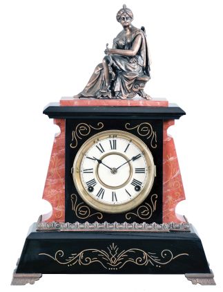 F. Kroeber Clock Co., New York, "Lisbon with Figure", 8 day, time and strike, spring brass movement mantel clock.