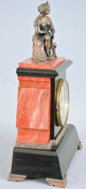 F. Kroeber Clock Co., New York, "Lisbon with Figure", 8 day, time and strike, spring brass movement mantel clock.