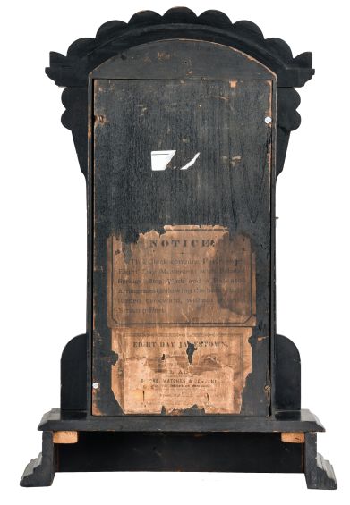 F. Kroeber Clock Co., New York, "Jamestown", 8 day, time and strike, spring brass movement shelf clock.
