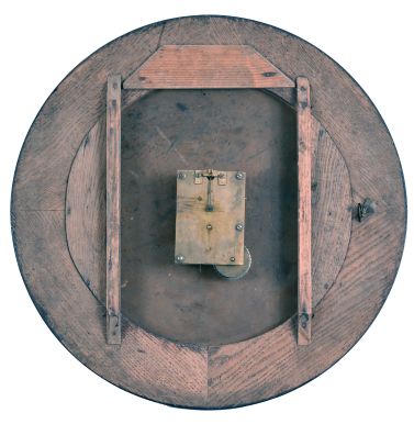 England, gallery wall clock, 8 day, time only, spring driven movement with fusee in an oak case with painted metal dial
