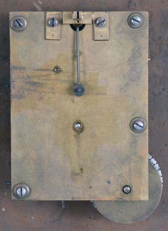 England, gallery wall clock, 8 day, time only, spring driven movement with fusee in an oak case with painted metal dial