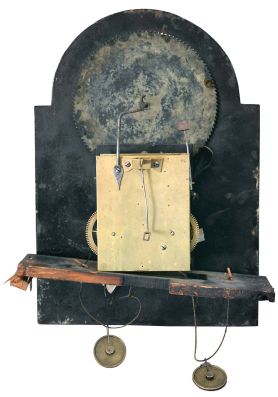 Tall Clocks- 2 (Two) English oak broken arch cases, no weights nor pendulums: (1) Thomas Arlott, Sunderland, 8 day, time and strike, weight driven movement with painted metal dial, moon phase and calendar, circa 1820; (2) 8 day, time and bell strike weight driven movement with a painted metal dial