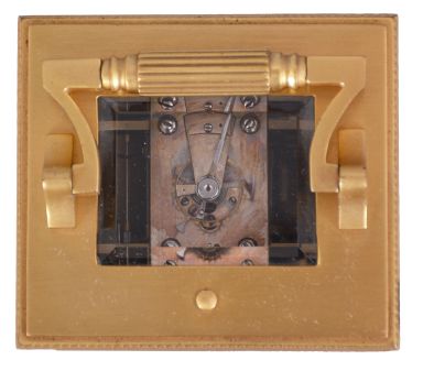 France, for Theodore B. Starr, New York, a large, decorative carriage clock with polychrome enamel decoration and grand sonnerie striking, the Anglaise variant case set with beveled glasses and gilt, porcelain panels, each decorated with flying and perching birds among flowering vines and branches, the dial with Roman numeral white enamel chapter, on a decorative panel matching the case sides, blued steel distaff hands, 8 day time, strike, and alarm movement with lever platform, sounding grand or petit quarters in passing, and repeating the last hour and quarter on demand, serial #1330