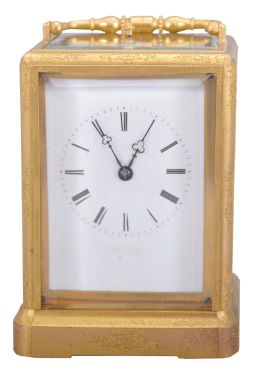 France, attributed to Jules, earlier "one piece" carriage clock, time and strike on a bell with hour repeat, the case lightly engraved, 8 day.