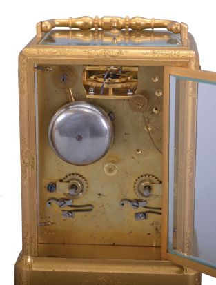 France, attributed to Jules, earlier "one piece" carriage clock, time and strike on a bell with hour repeat, the case lightly engraved, 8 day.
