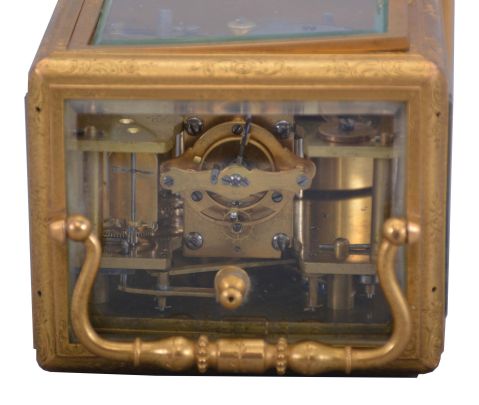 France, attributed to Jules, earlier "one piece" carriage clock, time and strike on a bell with hour repeat, the case lightly engraved, 8 day.