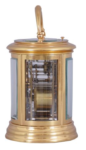 Drocourt, for Henry Capt. Geneva, a large, oval cased, hour repeating carriage clock, the glazed case with molded top and base, Roman numeral white enamel dial, blued steel Breguet style hands, 8 day time, strike and alarm movement with lever platform, repeating the last hour on demand, the back plate with Drocourt