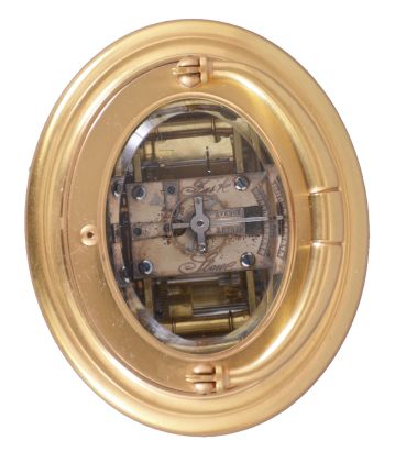 Drocourt, for Henry Capt. Geneva, a large, oval cased, hour repeating carriage clock, the glazed case with molded top and base, Roman numeral white enamel dial, blued steel Breguet style hands, 8 day time, strike and alarm movement with lever platform, repeating the last hour on demand, the back plate with Drocourt
