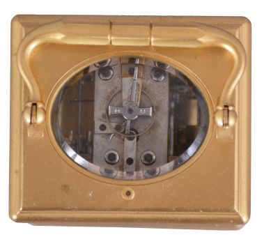 Drocourt, Paris, for Henry Capt, Geneva, a Cannelee cased hour repeating carriage clock, glazed, gilt case with molded top and base, signed Roman numeral white enamel dial, blued steel Breguet style hands, 8 day time, strike, and alarm movement with lever platform, repeating the last hour on demand, the back plate with Drocourt