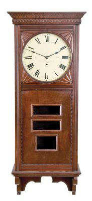 Prentiss Improvement Clock Co., calendar clock case and long duration movement only, no pendulum