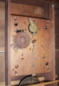 Mark Leavenworth & Son, Waterbury, Conn., 30 hour, time and strike, weight wood movement in short carved column & splat shelf clock case.