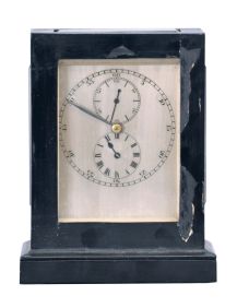Bench made carriage clock with chronometer escapement and astronomical dial, ebonized, glazed mahogany case, silvered dial with separate chapters for hours, minutes, and seconds, blued steel hands, 8 day timepiece movement with chronometer platform, cut bimetallic balance with rim riveted to balance arm, and Earnshaw spring detent escapement