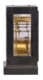 Bench made carriage clock with chronometer escapement and astronomical dial, ebonized, glazed mahogany case, silvered dial with separate chapters for hours, minutes, and seconds, blued steel hands, 8 day timepiece movement with chronometer platform, cut bimetallic balance with rim riveted to balance arm, and Earnshaw spring detent escapement