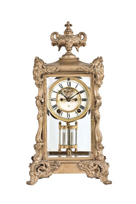 Ansonia Clock Co., New York, "Viceroy ", 8 day, time and strike, spring brass movement crystal regulator mantel clock.
