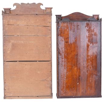 Clocks- 6 (Six): (1) David Dutton, Mount Vernon, New Hampshire, 30 hour, time and strike, weight wood movement quarter column & splat shelf clock, c1830; (2) Williams Orten, Prestons & Co., Farmington, Conn., 30 hour, time and strike, weight wood movement half column & splat shelf clock, c1832 (3) Putnam Bailey, Goshen, Conn., flat column & splat case, c1830 with later movement (4) Williams Orten, Prestons & Co., Farmington, Conn., 30 hour, time and strike, weight wood movement half column & splat shelf clock, c1832 (5) George Marsh & Co., Farmington, Conn., 30 hour, time and strike, weight wood movement half column & splat shelf clock, c1830 (6) George Marsh & Co., Farmington, Conn. Half column & splat case only, c1830