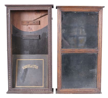 Clocks- 5 (Five): (1) Herschede Hall Clock Co., Cincinnati, OH. "No. 20" shelf clock with a spring driven, 8 day time and westminster strike movement in a dark wood case, c1920; (2) International Time Recording Co., Endicott, NY, hanging clock with a spring driven, 8 day double wind timepiece movement. (3) Store regulator with oak case only. (4) Store regulator with oak case only. (5) Waterbury Clock Co., Waterbury, Conn., "Stork" hanging clock with a spring driven 30 day timepiece movement in an oak case.