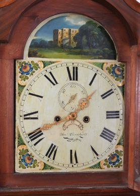 Tall Clocks- 2 (Two) period English and a case only, all in mahogany and mahogany veneer: (1) John McGowan, Wigtown with silvered brass dial, circa 1780; (2) T. Turnbull with metal painted dial, circa 1820; (3) case only with parts