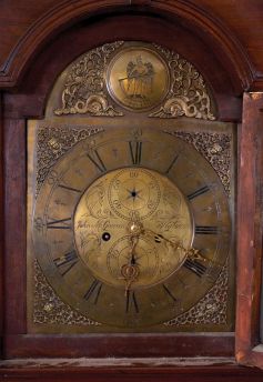 Tall Clocks- 2 (Two) period English and a case only, all in mahogany and mahogany veneer: (1) John McGowan, Wigtown with silvered brass dial, circa 1780; (2) T. Turnbull with metal painted dial, circa 1820; (3) case only with parts