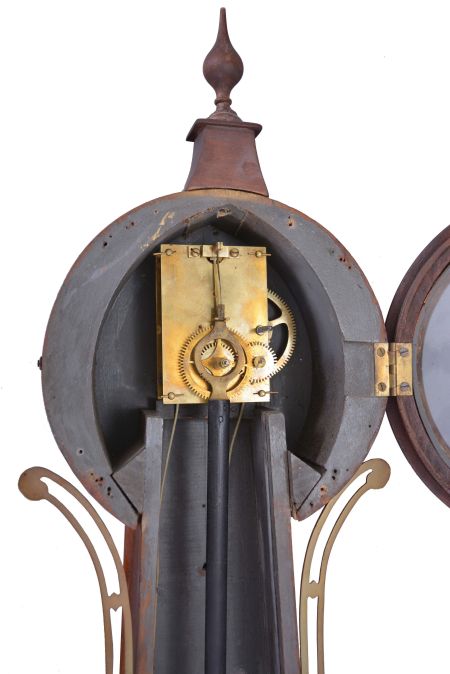 Clocks- 6 (Six) Wall: one weight driven banjo clock, a reproduction gravity clock, two German time and strike box clocks, a German time and strike Freischwinger and a Waterbury time-only drop octagon with simple calendar.