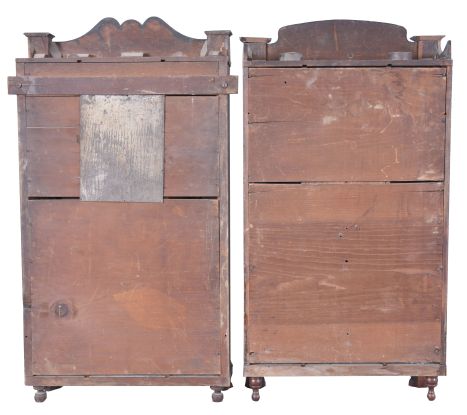 Clocks- 4 (Four): (1) Eli Terry & Son, Plymouth, Conn. 30 hour, time and strike, weight wood movement half column & splat shelf clock, c1830; (2) Riley Whiting, Winchester, Conn., 30 hour, time and strike, weight wood movement half column & splat shelf clock.c1830 (3) Williams Orten, Prestons & Co., Farmington, Conn., 8 day, time and strike, weight brass movement column and cornice shelf clock, c1840 (4) Jerome
