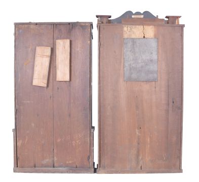 Clocks- 4 (Four): (1) Eli Terry & Son, Plymouth, Conn. 30 hour, time and strike, weight wood movement half column & splat shelf clock, c1830; (2) Riley Whiting, Winchester, Conn., 30 hour, time and strike, weight wood movement half column & splat shelf clock.c1830 (3) Williams Orten, Prestons & Co., Farmington, Conn., 8 day, time and strike, weight brass movement column and cornice shelf clock, c1840 (4) Jerome