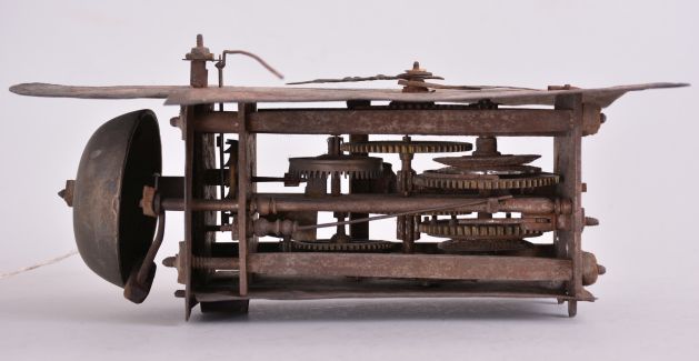 Italian, dial or shield clock, painted iron roman numeral dial, front hung cow