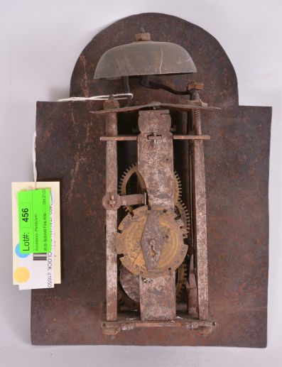 Italian, dial or shield clock, painted iron roman numeral dial, front hung cow