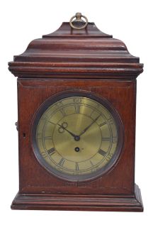 European (Continental), small bracket clock, late 18th century, with fusee / crown wheel / pivoted pendulum movement, and engraved brass dial, in a primitive bell top case of English appearance, with slide-up back and with restorations. Approx 3 day duration (6 rounded channels in fusee) .