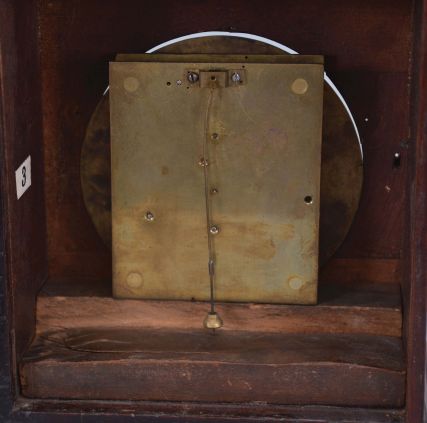European (Continental), small bracket clock, late 18th century, with fusee / crown wheel / pivoted pendulum movement, and engraved brass dial, in a primitive bell top case of English appearance, with slide-up back and with restorations. Approx 3 day duration (6 rounded channels in fusee) .