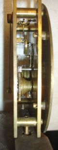 European (Continental), small bracket clock, late 18th century, with fusee / crown wheel / pivoted pendulum movement, and engraved brass dial, in a primitive bell top case of English appearance, with slide-up back and with restorations. Approx 3 day duration (6 rounded channels in fusee) .