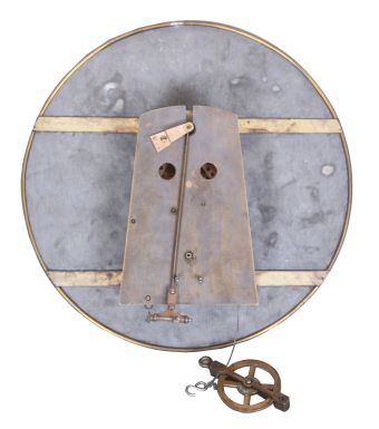 German seconds beating, center seconds regulator movement (unsigned) from late 1800s, now in a purpose built cherry case circa 1950. Dial is paint on tin with narrow spun brass bezel, probably same date as case. 8 day