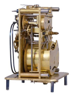 France or Switzerland, a rare, early, petit sonnerie striking carriage clock with alarm and travel case, signed Breguet, gilt, glazed, one piece case with molded base, Roman numeral silvered dial with blued steel Breguet style hands, subsidiary alarm chapter, and engraved "Breguet, a Paris", 8 day, time and strike movement with both trains driven by a single barrel, striking the last quarter in passing, and with grand sonnerie repeating on blued, wire gongs, the polished steel strikework mounted to the back plate, and also bearing a silvered plate engraved "Breguet", duplex platform escapement, with two piece steel escape wheel and brass balance, and with alarm striking on a bell in the base, contained in its original wooden, gilt stamped leather covered case with gilt hardware