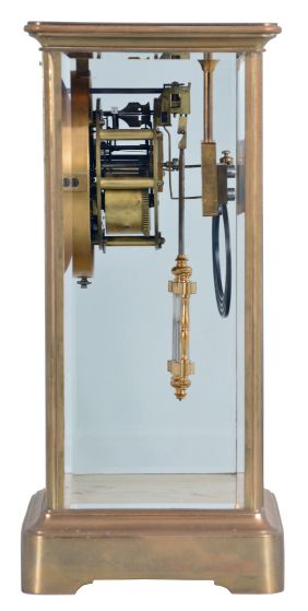 France, imported by Harris & Harrington, New York, marked "H&H", 8 day, time and strike, spring brass movement crystal regulator mantel clock.