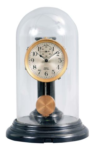 Poole Mfg. Co., Ithaca, New York, "Executive model" with "winged candlestick" bakelite battery case electric timepiece.