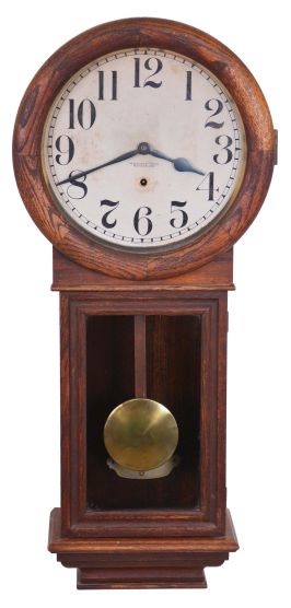 New Haven Clock Co., New Haven, Conn., "Saturn", 8 day, spring brass movement wall timepiece.