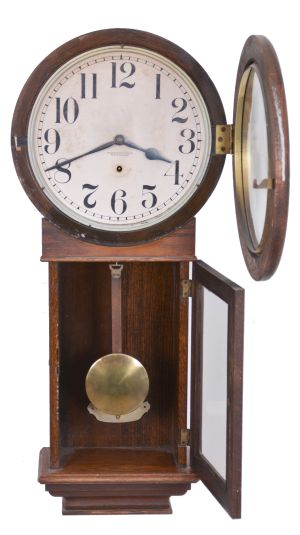New Haven Clock Co., New Haven, Conn., "Saturn", 8 day, spring brass movement wall timepiece.