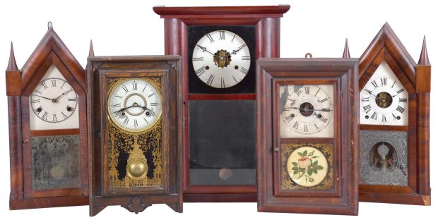 Clocks- 5 (Five): American shelf clocks: (1) Jerome