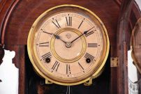 Ansonia Clock Co., New York, "Major" wall clock, walnut cased mirror side, 8 day gong strike.