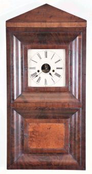 Forestville Mfg. Co., Bristol, Conn., DOUBLE OGEE, 2-weight shelf clock in mahogany, 8 day