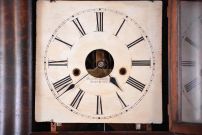 Forestville Mfg. Co., Bristol, Conn., DOUBLE OGEE, 2-weight shelf clock in mahogany, 8 day
