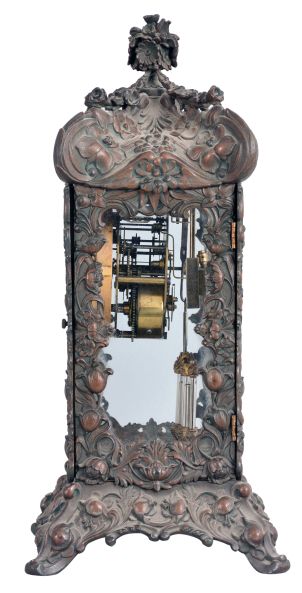 Ansonia Clock Co., New York, "Floral", 8 day, time and strike, spring brass movement crystal regulator mantel clock.