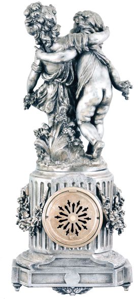 Ansonia Clock Co., New York, "Florida" base and figural "Group No. 1089" shelf clock, 8 day, time and strike, spring brass movement