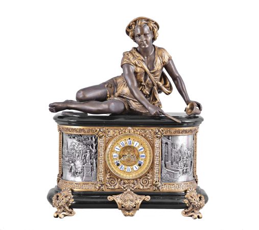 Ansonia Clock Co., New York, "Virginia base with Shepard Boy", 8 day, time and strike figural mantel clock .